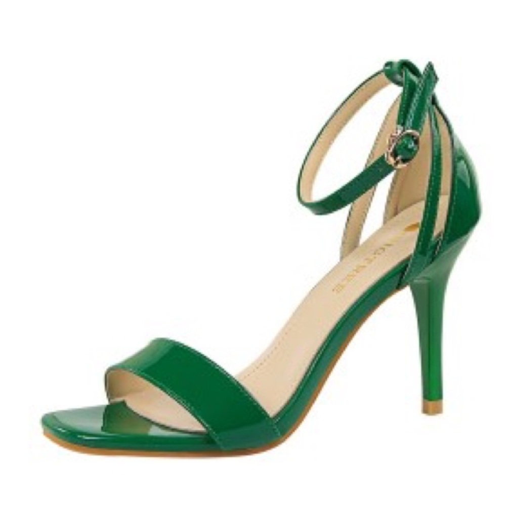 Emerald Green Stiletto Heels with Suede Straps